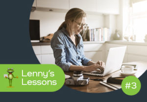 lenny lesson 3 - woman on computer in kitchen